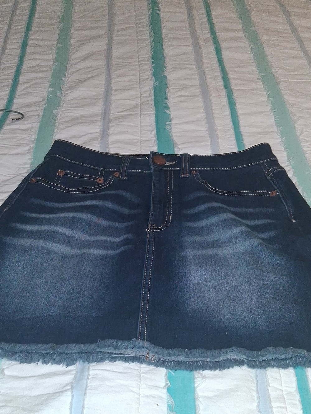 NOBO Dark Blue Denim Mini Skirt with Frayed Hem